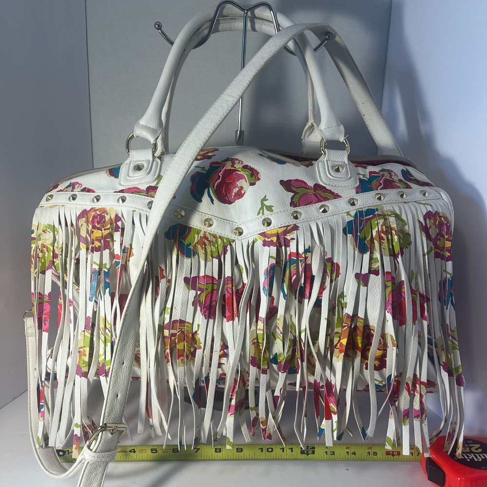 Floral Fringe White Handbag